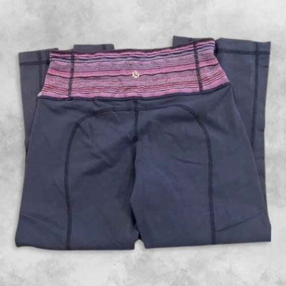 Lululemon Crop Length Stretch Back Slit Multi-Color Striped Waistline Blue W 4 - Picture 2 of 6